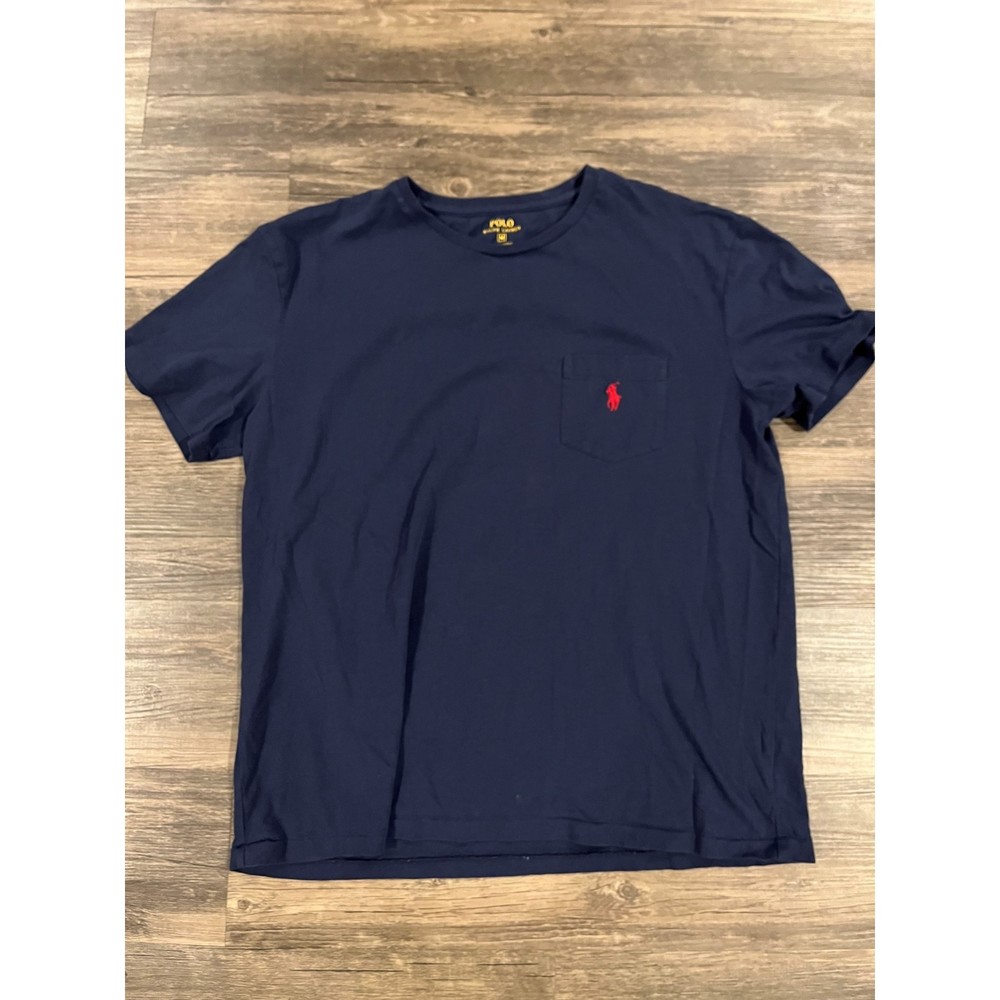 Men's Polo Ralph Lauren T-Shirt in Navy Blue; Short Sleeves; Has Pocket; Size M